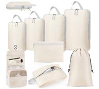 Compression Packing Cubes, 8 Set Packing Cubes Compression for Travel, Suitcase Organiser Bags, Luggage Cubes for Clothes, Flight/Cruise/Holiday Essentials, Luxury Beige
