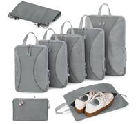 Compression Packing Cubes 8 Set, Suitcase Organiser Bags, Travel Cubes for Suitcases, Luggage Organiser Packing Bags, Flight Cruise Holiday Essentials, Grey