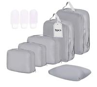 Compression Packing Cubes, 9 PCS Extensible Travel Packing Cubes Set for Suitcase Backpack Luggage,Flight Cruise Holiday Essentials,Travel Home Storage(Packing Cubes 6 Set+3 travel storage bottles)