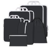 Compression Packing Cubes Set, Ultralight Expandable Travel Organizers for Carry on Luggage,Waterproof Travel Packing Cubes,Compression Suitcase Essential Bag (Black 9-piece set)