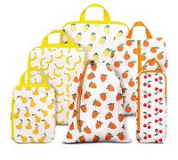 Compression Packing Cubes for Suitcases, 6 Set Cute Fruit Luggage Organizer, Lightweight Waterproof Expandable/Compression Bags Smell Proof Travel Packing Cubes for Suitcases