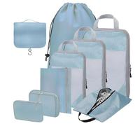 Compression Packing Cubes for Suitcases - 9 Set Travel Luggage Organiser Bags with Mesh Design, Waterproof Ultralight Packing Cubes for Backpack, Clothes & Home Storage (Blue)