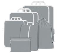 Compression Packing Cubes for Suitcases,Suitcase Organiser Bags,Travel Packing Cubes Compression Set for Backpack,Packing Organisers,Waterproof Travel Organiser Packing Bags (Grey, 9 Pack)
