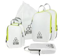 Compression Packing Cubes for Travel - Packing Cubes and Travel Organizers (6 Piece, Green and White)