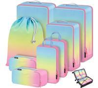 Compression Packing Cubes, Lumesner 8 Set Travel Packing Cubes for Carry on Suitcases, Compression Suitcase Organizers Bag Set & Travel Cubes (8-piece, Omber: Bubble Gum)
