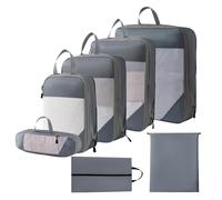 Compression Packing Cubes,RUIOMII 7pcs Travel Accessories Travel Essentials,Durable Packing Bags Packing Organisers, Luggage Organiser Bags Clothes Shoes Cosmetics Storage Bags(Set of 7, Navy)