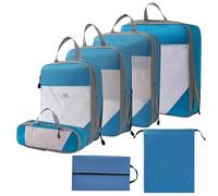 Compression Packing Cubes,RUIOMII 7pcs Travel Accessories Travel Essentials,Durable Packing Bags Packing Organisers, Luggage Organiser Bags Clothes Shoes Cosmetics Storage Bags(Set of 7, Blue)