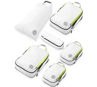 TRIPPED Travel Gear Compression Packing Cubes Set for Carryon Travel-Lightweight Durable Luggage Organizer Bags (6 Piece, White/Green)