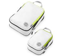 Compression Packing Cubes Set for Carryon Travel-Lightweight Durable Luggage Organizer Bags with Double Zipper by TRIPPED Travel Gear (2 Piece, White/Green)