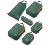 Compression Packing Cubes Set for Travel - Lightweight, Durable Clothes Organizer for Carry-On Luggage and Suitcases by TRIPPED Travel Gear, Green and Orange, 6 Piece
