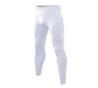 Compression Pants for Mens Sports Tights Leggings High Wicking Base Layer Quick Dry Gym Running Tights Ultra-Warm Thermal Underwear Workout Running Tights Comfortable Bodybuilding Trousers White