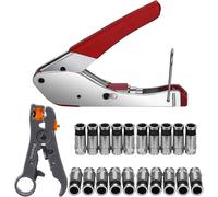 Compression Pliers Set, Crimping Tool RG59/RG6 Stripping Tool with 20 Pieces F Compression Plug for SAT Cable, Coaxial Cable Wire Stripper Pliers
