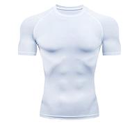Compression Shirt Men Slimming Short Sleeve Muscle Workout Shirts Athletic Running Cycling Cooling Dry Fit Tshirt B-White