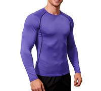 Compression Shirts for Men Quick Dry Long Sleeve Workout Muscle Line Shirt Athletic Gym Fitness Base Layer Undershirt Tops Slim Fit Bodybuilding Training Sports T-Shirt Purple