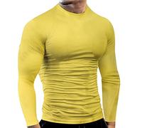 Compression Shirts for Men Quick Dry Long Sleeve Workout Running Sports Shirts Athletic Gym Undershirts Active Baselayers Rash Guard Gear T Shirt Yellow