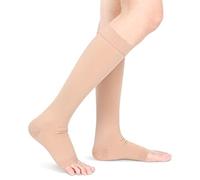 Compression Socks for Men Women, Open Toe Compression Stockings for Flight Pregnancy Travel Work Varicose Veins, 20-30 mmHg Graduated Support Below Knee Calf Compression Sleeves(L-Skin)
