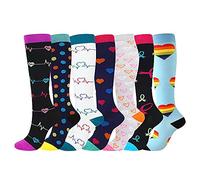 Compression Socks for Women and Men, 7 Pairs Medical Compression Stockings 15-20 mmHg Colorful Support Socks for Athletic, Varicose Veins, Running, Cycling, Hiking, Flight, Travel, Nursing, Pregnancy