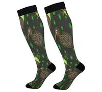 Compression Socks for Women and Men Sport Knee High Socks Support for Running Hiking Fitness Halloween Watercolor Brown Kiwi Bird with Heart Kiwi Fruit with Leaves Cartoon, Multicolor, One size