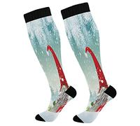Compression Socks for Women and Men Sport Knee High Socks Support for Running Hiking Fitness Traditional Scandinavian Christmas Gnome Named Tomte, Multicolor, One size