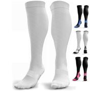 aZengear Compression Socks (20-30mmHg) Anti DVT Air Flying Knee-High Flight Travel Stockings, Swollen Legs, Varicose Veins, Running, Shin Splints Calf Pressure Support, Sports (White, L/XL)