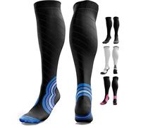 aZengear Compression Socks (20-30mmHg) Anti DVT Air Flying Knee-High Flight Travel Stockings, Swollen Legs, Varicose Veins, Running, Shin Splints Calf Pressure Support, Sports (Blue, S/M)