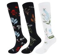 Compression Socks for Women Men 3 Pairs Flight Compression Socks Knee High Compression Stockings Circulation Best Support for Athletic Running Cycling Travel(Floral)
