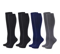 Compression Socks for Women Men, 4 Pairs 20-25mmHg Flight Socks Compression Stockings for Sport, Athletic, Edema, Diabetic, Varicose Veins, Travel, Pregnancy, Nursing (XXL, Black Black Blue Grey)