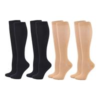 Compression Socks for Women Men, 4 Pairs 20-25mmHg Flight Socks Compression Stockings for Sport, Athletic, Edema, Diabetic, Varicose Veins, Travel, Pregnancy, Nursing (S/M, Black Black Skin Skin)