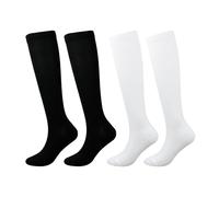 Compression Socks for Women & Men Travel Flight Compression Stocking Breathable Knee High Support Varicose Veins Socks for Athletic Running Maternity Pregnancy Nurses (Black+White, L/XL)