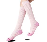 Compression Socks for Women, Running Socks Knee High Compression Stockings for Sports Flying Fitting, Ankle Support Breathable Durable, Maternity Pregnancy Nurses Travel Cushion Sock, Light Pink