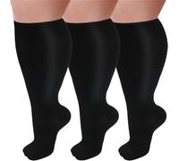 Compression Socks for Women Wide Calf, Plus-Size Wide Leg High Stretch Socks, For Athletic Running Cycling (2XL,3Pcs-9)