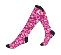 Compression Socks Hawaiian Style Pink Flower Running Socks Hard Wearing Compression Socks Women And Men Soft Ladies Socks, For Casual Wear, Basketball, Hiking, 50cm