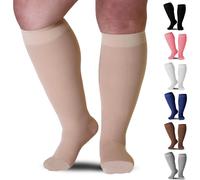Compression Socks - Plus Size - 20-30 mmHg - Unisex - Extra Wide Calf Knee HI - Opaque, Closed Toe - Beige/3X-Large