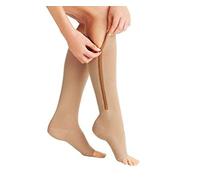 Compression Socks Sleeves Ankle Calf Plantar Fasciitis DVT Comfort Pain Relief Body And Base Ltd (Beige Zip Calf Open Toe)