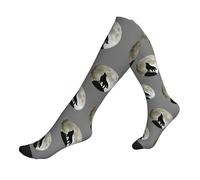 Compression Socks Wolf Howling At The Moon Socks Flight Knee High Sock Non-Slip Stocking For Tired Swollen Feet Varicose Veins Support 50Cm