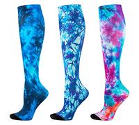 Compression Socks Women and Men, 20-30mmHg, Best for Nurses, Travel, Pregnancy, Tie Dye 3 Pairs, Large