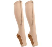 Compression Socks,Zipper Mid?Calf Length Sock Compression Stockings for Women and Men, Knee High Open Toe Firm Support Graduated Varicose Veins Hosiery(L/XL)