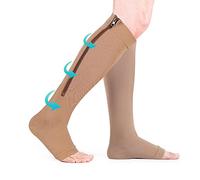 Compression Stockings, 1 Zip Compression Socks for Men and Women Compression Socks for Varicose Vein, Edema, Sore Feet and Swollen Ankles, L/XL (Beige)