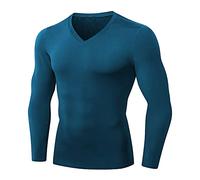 Compression Tops for Men Long Sleeve, Mens Running Top Quick Dry Gym Active Wear V Neck T Shirts Solid Color Compression Shirt for Sports Fitness Workout Cycling Training S-XXL Dark Blue