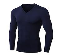 Compression Tops for Men Long Sleeve, Mens Running Top Quick Dry Gym Active Wear V Neck T Shirts Solid Color Compression Shirt for Sports Fitness Workout Cycling Training S-XXL Navy