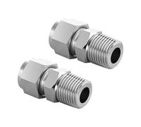 Compression Tube Pipe Fitting Connector, 2PCS 10mm OD x 3/4" NPT 304 Stainless Steel Male Connector, Straight Coupling Adapter for Oil Gas Water and Other Pipeline Systems