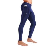 CompressionZ Men's Compression Pants for Workout, Sports|Base Layer Running Tights Leggings, Navy W/ Pockets, X-Large