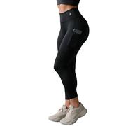 CompressionZ Women's Compression Leggings High Waisted Performance Shaping Gym, Pilates, Travel, Yoga, Workout Pants, Black 7/8 W/ Pockets, S