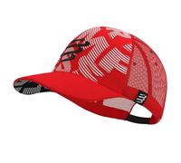 COMPRESSPORT Trucker Cap - Sun Protection - Beanie with mesh - Wide and Curved Visor - Adjustable - Before or After Training - One Size - Red