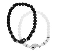 COMPUKAS 1 Pair Beaded Yin Yang Bracelet for Couples, Hand-braided Adjustable Black and White Friendship Strand Wristbands, Matching Couple Bracelets for Relationship and Travel
