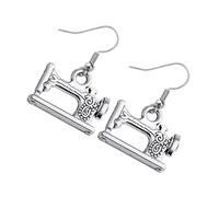COMPUKAS 1 Pair Creative Funny Sewing Machine Earrings for Women and Stylists, Silver Metal Drop Ear Hooks, Vintage Design Suitable for Birthday and Valentine's Day