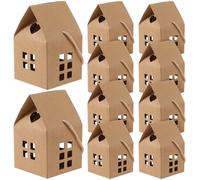 COMPUKAS 10pcs Creative House Shape Candy Boxes Brown Paper Boxes for Carrying Candies and Snacks with Sufficient Space for Storing Small Items for Daily Life and Festive Atmosphere