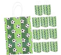 COMPUKAS 12pcs Soccer Goody Bags Decorative Handheld Party Pouches for Birthdays Portable Kraft Paper Bags Green for Sports Themed Celebrations
