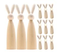 COMPUKAS 12pcs Unpainted Timber Bunny Ornament Wooden Peg Doll with Smooth Surface and Safe to Handle Material for Easter Party Decor and Home Decoration