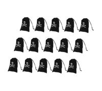COMPUKAS 15pcs Halloween Pirate Drawstring Candy Bags with Skull Print Polyester Coin Pouches for Party Favors Treat Storage and Small Organizer Black Pirate Loot Bags
